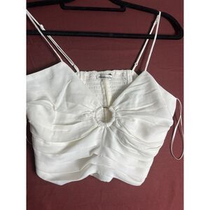 Abercrombie & Fitch  White Ruched gold ringtop